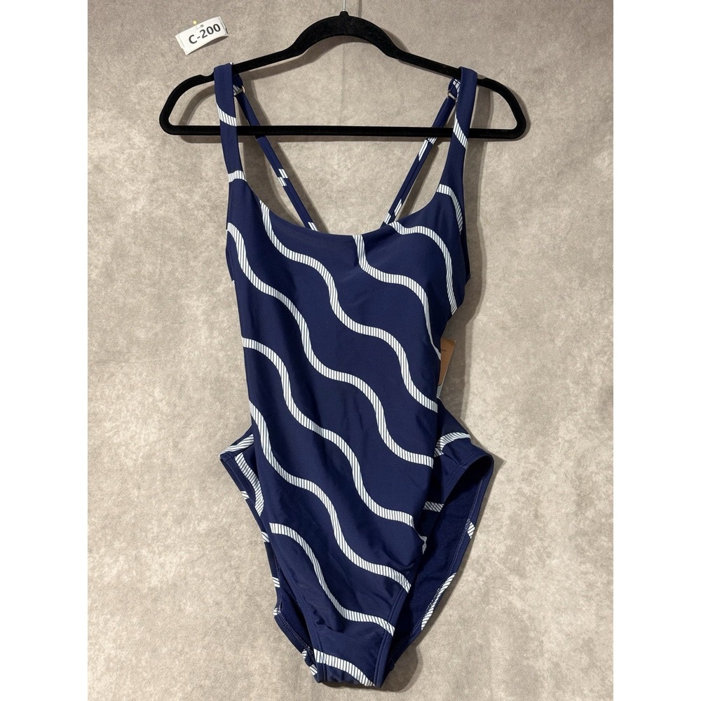 Shade And Shore Blue White Wave Full Coverage Cross Back Swimsuit Small